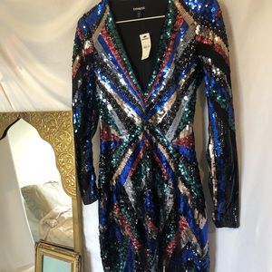 Express multicolored patterned sequence mini dress